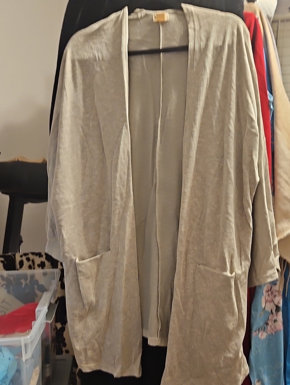 DONNI. Light Beige Open-Front Duster Cardigan